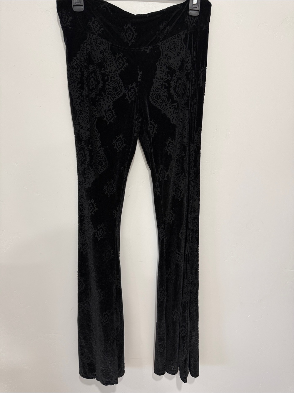 Free People Black Velvet Patterned Flare Pants